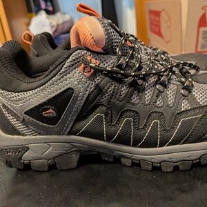 Outdoor Women's Athletic Shoes - Black and Gray W Coral Pink Accents